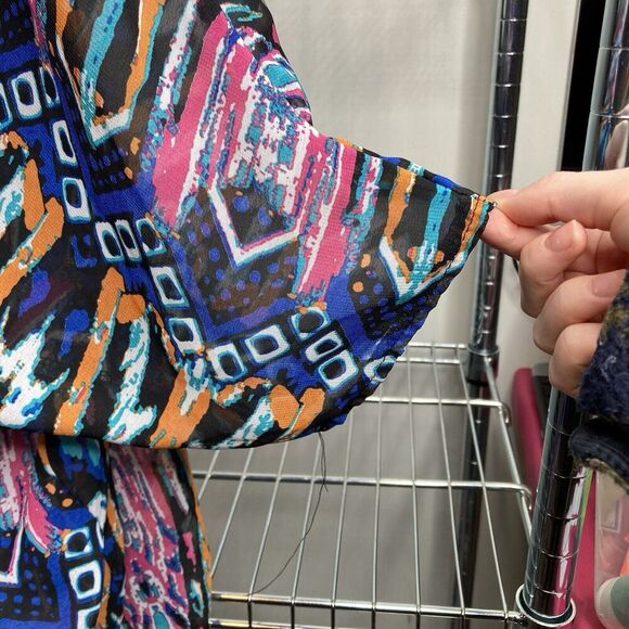 Vintage Womens Ikat Sheer Kimono One Size Open Front Flowy Festival Aztec Retro - Picture 5 of 10